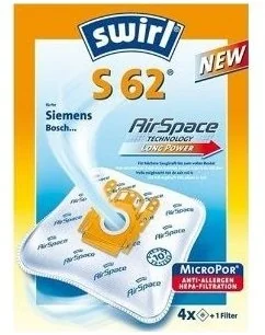 Swirl S 62 MicroPor Plus worki do odkurzacza do Siemens, Bosch odkurzacz, filtr przeciwalergiczny, 4 sztuki w zestawie z filtrem 4006508179442 - Akcesoria do odkurzaczy - miniaturka - grafika 2