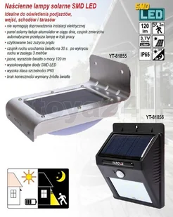 Yato LAMPA śCIENNA SOLARNA Z CZUJNIKIEM RUCHU 16 SMD LED (YT-81855) - Lampy ogrodowe Yato LAMPA śCIENNA SOLARNA Z CZUJNIKIEM RUCHU 16 SMD LED (YT-81855) - Lampy ogrodowe - miniaturka - grafika 7