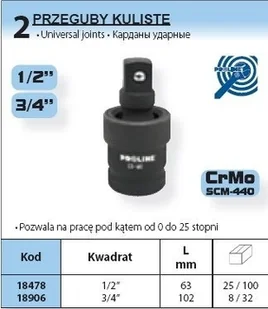 Proline przegub KULISTY 3/4 L 102mm CrMo SCM-440 18906 - Klucze i nasadki - miniaturka - grafika 2