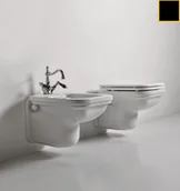 Bidety - Kerasan Waldorf Bidet wiszący 55x37cm, czarny wykończenia złote 4125K5 - miniaturka - grafika 1