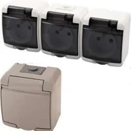 Gniazdka elektryczne - Karlik Gniazdo Potrójne 3x2P+Z klapka dymna 10GHE-3d popielaty - miniaturka - grafika 1