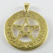 Wróżbiarstwo i radiestezja - Sotis Pentagram z runami - pozłacany AgM46 - miniaturka - grafika 1