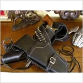 Repliki - akcesoria - Denix CZARNY SKÓRZANY PAS Z NABOJAMI NA DWA REWOLWERY - miniaturka - grafika 1