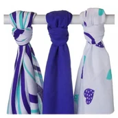 Pieluchy - Kikko /Xkko Pieluchy bambusowe 70x70 cm Hearts&Waves Ocean Blue Mix XKKO 3 szt. - miniaturka - grafika 1