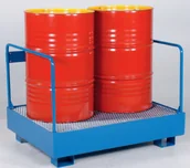 Wózki magazynowe - GermanTech 997 99724717 Paleta do transportu beczek z barierkami bezpieczeństwa - miniaturka - grafika 1