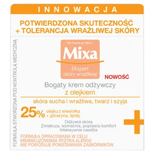 MIXA Bogaty krem odżywczy 25% oleju z wiesiołka i nawilżających składników 50ml - Kremy do twarzy - miniaturka - grafika 2