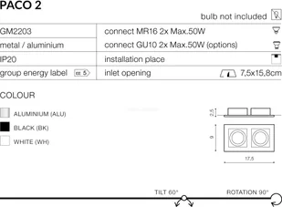 Azzardo Oświetlenie Lampa Wpust PACO 2 Czarny (GM2201 BK) Downlight - Lampy sufitowe - miniaturka - grafika 2