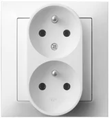 Gniazdka elektryczne - LEDart podwójne z uziemieniem, z ramką - Ospel Impresja GP-2YZ/00, kolor biały, 16A/250V - miniaturka - grafika 1