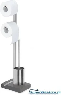 Blomus Stojący, podwójny uchwyt na papier toaletowy i szczotkę Menoto, srebrny, 72,5x20x15 cm - Wieszaki łazienkowe - miniaturka - grafika 2