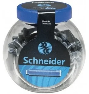 Schneider Naboje do piór szklany słoik 100 szt. niebieski 4004675066107 - Wkłady do długopisów - miniaturka - grafika 2