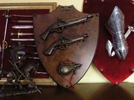 Repliki - broń - WŁOCHY ORYGINALNE TABLO Z PISTOLETAMI I PROCHOWNICĄ - miniaturka - grafika 1