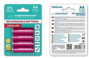 Esperanza 2000mAh 4 szt AA Czerwone EZA104R (EZA104R) - Ładowarki i akumulatory - miniaturka - grafika 2