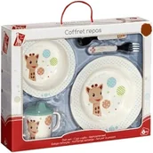 Zestawy naczyń dla dzieci - Vulli Komplet naczyń i sztućców żyrafa Sophie z melaminy z motywem balonów 470007 - miniaturka - grafika 1