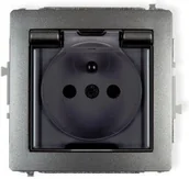 Gniazdka elektryczne - Karlik Gniazdo bryzgoszczelne 2P+Z klapka dymna 7DGPB-1zd srebrny metalik - miniaturka - grafika 1