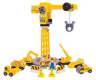 Samochody i pojazdy dla dzieci - Bigjigs Toys Duży dźwig + zestaw pojazdów budowlanych - miniaturka - grafika 1