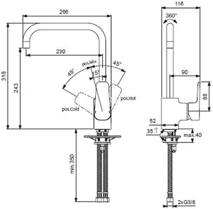 Ideal Standard Ceraplan III B0725AA - Baterie kuchenne - miniaturka - grafika 2