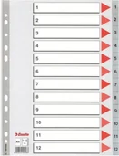 Przekładki do segregatorów - Esselte Przekładka 1-12 plastikowe PP A4 numeryczne szare - N0393 NB-5498 - miniaturka - grafika 1