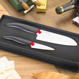 Kyocera Zestaw noży ceramicznych Santoku 14 cm i nóż do obierania 7,5 cm, czarna rączka - Noże kuchenne - miniaturka - grafika 3