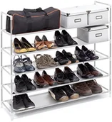 Szafki na buty - Relaxdays pólka na buty z uchwytami, wymiary: 90,5 x 87 x 29,5 cm, 5 półek z flizeliny, miejsce na 25 par butów, z możliwością poszerzania, szara, biała lub czarna 10019128_49 - miniaturka - grafika 1