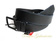 Paski - Complex Pasek Skórzany GRINGO czarny Z Niebieską Nitką Skóra Licowa Matowa - miniaturka - grafika 1