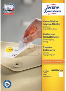 Avery Zweckform Etykiety usuwalne Zweckform 210 x 297mm 100 ark./op. L4735REV-100 - Etykiety samoprzylepne i bloki etykiet - miniaturka - grafika 3