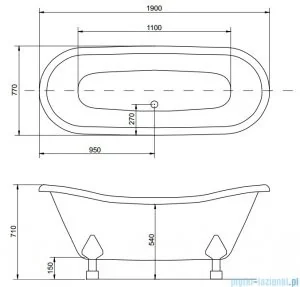 PMD Piramida Amelia Retro 190x77 biało-czarna nogi chrom - Wanny - miniaturka - grafika 2