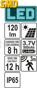 Yato LAMPA śCIENNA SOLARNA Z CZUJNIKIEM RUCHU 6 SMD LED (YT-81856) - Lampy ogrodowe Yato LAMPA śCIENNA SOLARNA Z CZUJNIKIEM RUCHU 6 SMD LED (YT-81856) - Lampy ogrodowe - miniaturka - grafika 5