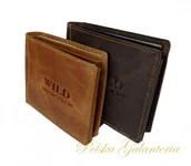 Portfele - Wild portfel męski Skórzany Skóra Licowa Duży Poziomy bez Zapięcia De luxe Surow - miniaturka - grafika 1