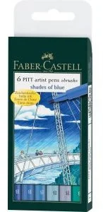 Faber-Castell PITT ARTIST PEN BLUE 6 KOLORÓW ETUI - Pozostałe akcesoria dla plastyków - miniaturka - grafika 2
