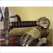 Repliki - broń - Płatnerze hiszpańscy PRZEPIĘKNY MIECZ MASOŃSKI ZE STALI TOLEDAŃSKIEJ - miniaturka - grafika 1