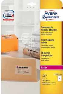 Avery Zweckform Etykiety wysyłkowe do drukarek laserowych przeźroczyste 210 x 297mm 25 arkuszy A - Etykiety samoprzylepne i bloki etykiet - miniaturka - grafika 3