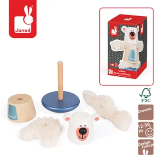 Janod Miś Polarny piramida drewniana z elementami futerka Janod_piramida_Mis - Klocki - miniaturka - grafika 4