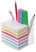 Przyborniki na biurko - Wedo 270266916 pojemnik na karteczki i długopisy, 9,5 x 9,5 cm, z tworzywa sztucznego, przezroczysty, w zestawie z ok. 700 białymi karteczkami 5,5 x 9 cm 270266916 - miniaturka - grafika 1