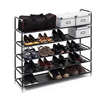 Szafki na buty - Relaxdays pólka na buty z uchwytami, wymiary: 90,5 x 87 x 29,5 cm, 5 półek z flizeliny, miejsce na 25 par butów, z możliwością poszerzania, szara, biała lub czarna 10019128_46 - miniaturka - grafika 1