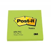 Etykiety samoprzylepne i bloki etykiet - POST-IT-3M Bloczek samoprzylepny POST-IT 654N) 76x76 mm 1x100 kart jaskrawy zielony - miniaturka - grafika 1