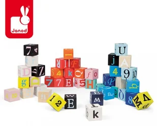 Janod KLOCKI drewniane Kubix litery i cyferki 40 sztuk, J08065 - Klocki - miniaturka - grafika 2