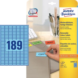 Avery Etykiety usuwalne kolorowe Zweckform; A4, 20 ark./op., 25,4 x 10 mm, niebieskie /L6048-20/ ZW662 - Etykiety do drukarek - miniaturka - grafika 2