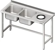 Stoły gastronomiczne - Stalgast Stół ze zlewem dwukomorowym (L) i otworem na odpadki (P) 1900x700x850 m - miniaturka - grafika 1