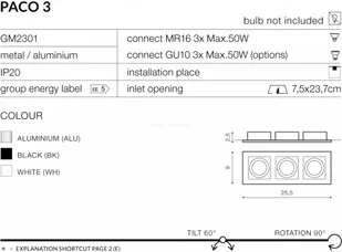 Azzardo PACO 3 GM2301 Biały oprawa do zabudowy 3X50W 267 / GM2301 WH - Lampy sufitowe - miniaturka - grafika 2