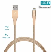 Kable USB - PURO Kabel MFi z Lightning + klips + Aluminum Connector 1m Gold CAPLTFABRIC2GOLD - miniaturka - grafika 1
