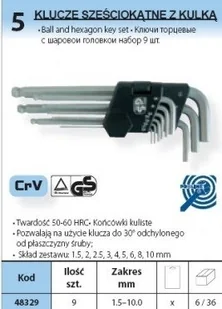 Proline KLUCZE SZEŚCIOKĄTNE Z KULKĄ ILOŚĆ 9 1.5-10mm CrV 48329 - Klucze i nasadki - miniaturka - grafika 2