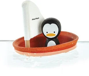 Plan Toys Drewniana żaglówka z pingwinem - zabawka z drewna żaglówka do kąpieli, wanny, 12m + PLTO-5711 - Zabawki do kąpieli - miniaturka - grafika 2