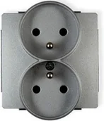 Gniazdka elektryczne - Karlik Gniazdo Podwójne do ramki z uziemieniem 2x2P+Z 7DGPR-2z srebrny metalik - miniaturka - grafika 1