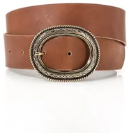 Paski - Bonprix Pasek Skórzany z okrągłą sprzączką brązowy 960246 - miniaturka - grafika 1