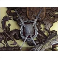 Repliki - broń - Hiszpania HERBOWA PANOPLIA Z NAPIERŚNIKIEM I MIECZAMI - miniaturka - grafika 1