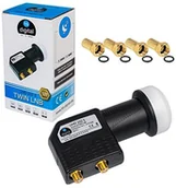 Konwertery satelitarne - HB-DIGITAL HB-Digital Twin LNB LNC konwerter satelitarny do anteny FULL HD TV 3D 4K + pozłacane wtyki + osłona pogodowa (zdejmowana), w zestawie HB DIGITAL z 4 pozłacanymi wtykami typu F GRATIS HD-45-A-2 - miniaturka - grafika 1