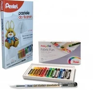Kredki, ołówki, pastele i pisaki - PENTEL Pastele do tkanin 15 kol. + długopis żelowy do tkanin PTS-15+ gel - miniaturka - grafika 1