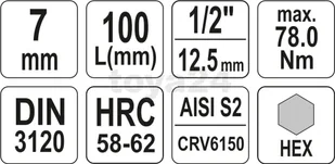 Yato KLUCZ TRZPIENIOWY HEX 1/2 7MM L100MM YT-04393 - Klucze i nasadki - miniaturka - grafika 4