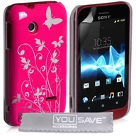 Etui i futerały do telefonów - Sony yousave Accessories pokrowiec ochronny wykonana z silikongel do Xperia tipo, kwiaty i motyle), różowy (Hot Pink) - miniaturka - grafika 1