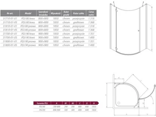 Radaway Torrenta PDJ 80x80 lewa szkło grafitowe 31710-01-05N - Kabiny prysznicowe - miniaturka - grafika 3
